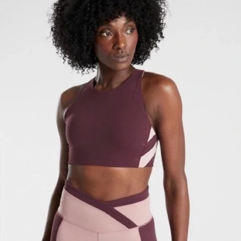 Athleta Hyper Focused Chroma Sports Bra in Maroon/Blush - Picture 2 of 7
